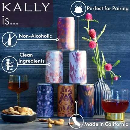 Kally Non Alcoholic Drinks - Made with Verjus, Fruit, and Botanicals - Sip & Savor Non Alcoholic Drinks, No Artificial Flavors & No Added Sugar, 6-Pack of 8 fl oz Cans (Curiosity Collection)