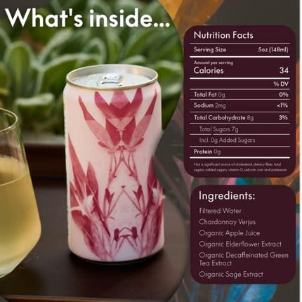Kally Non Alcoholic Drinks - Made with Verjus, Fruit, and Botanicals - Sip & Savor Non Alcoholic Drinks, No Artificial Flavors & No Added Sugar, 6-Pack of 8 fl oz Cans (Orchard Sage Spritz)