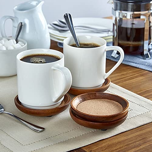 Wooden Coasters for Drinks - Natural Paulownia Wood Drink Coaster Set for Drinking Glasses, Tabletop Protection for Any Table Type, Set of 5 - Dia 4.3