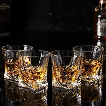KANARS Whiskey Rocks Glass, Set of 4 Crystal Bourbon Glasses In Gift Box - 10 Oz Old Fashioned Lowball Tumbler for Scotch Cocktail Whisky Rum Cognac Vodka Liquor, Unique Gifts for Men Brother Adult