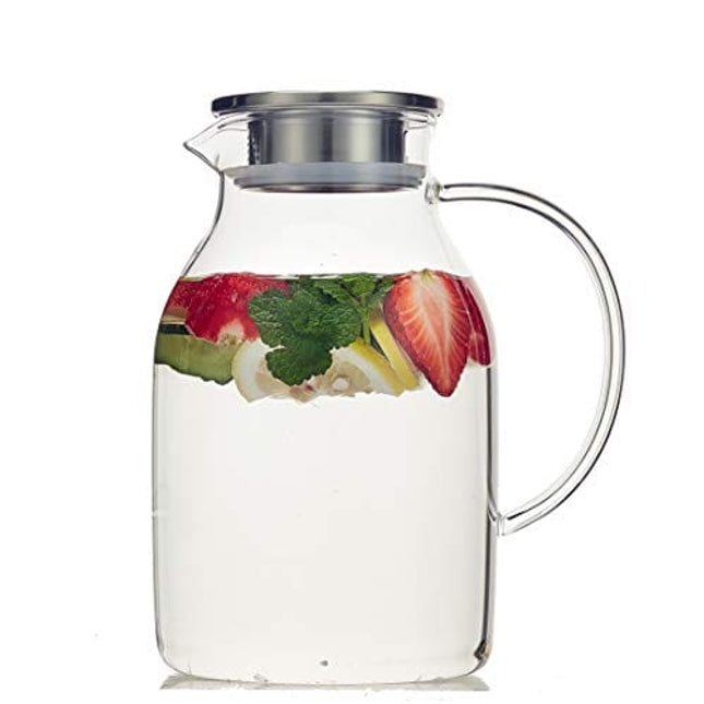 68 Ounces Glass Pitcher with Lid, Heat-resistant Water Jug for Hot/Cold Water, Ice Tea and Juice Beverage