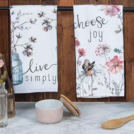 Kay Dee Designs Kitchen Towel Set (2 pc) - Choose Joy and Live Simply - Terry Hand Towels,White