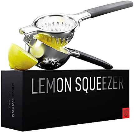 Lemon Squeezer Stainless Steel Press - Ergonomic, Manual Non-Slip Grip Design - Effortless Pro-Grade Lemon, Lime, Orange, and Citrus Fruit Hand Held Juicer - Fewer Seeds, More Juice