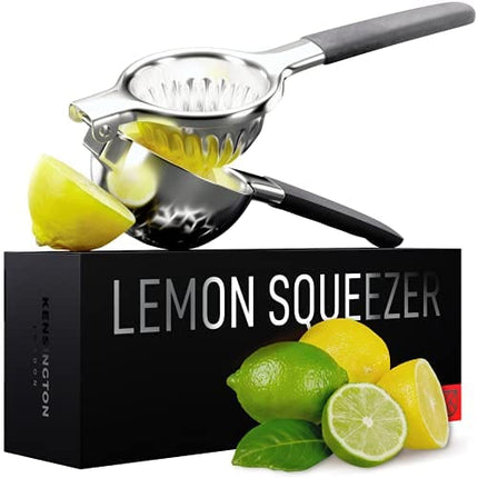 Lemon Squeezer Stainless Steel Press - Ergonomic, Manual Non-Slip Grip Design - Effortless Pro-Grade Lemon, Lime, Orange, and Citrus Fruit Hand Held Juicer - Fewer Seeds, More Juice