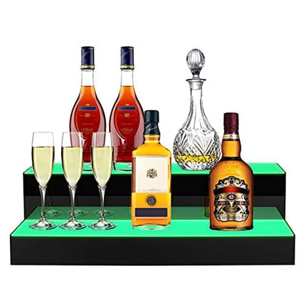 KERTY LED Lighted Liquor Bottle Display Shelf 20 Inch 2 Step Acrylic Lighted Mounted Wine Racks for Commercial Home Bar, Illuminated Bar Bottle Lighting Shelves with Remote and App Control