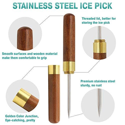 3 PCS Ice Pick Stainless Steel with Wooden Handle and Safety Cover Portable for Kitchen, Bars, Bartender, Picnics, Camping, And Restaurant - Professional Ice Pick for Kitchen or Bar Accessories