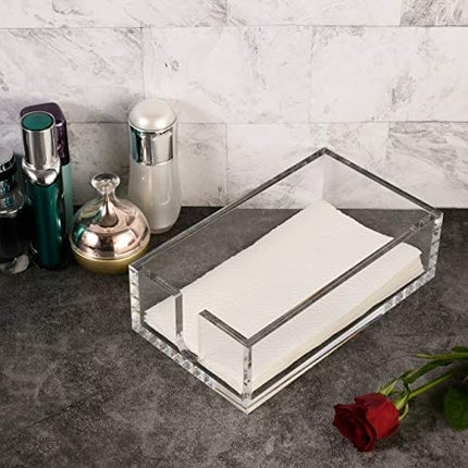 KEVLANG Sturdy Acrylic Guest Paper Towel Holder,Clear Bathroom Paper,Hand Towels Storage Tray,Modern Buffet Napkin Caddy in Kitchen or Dining Room for 8.5x4.5 Inch Napkins or smaller.