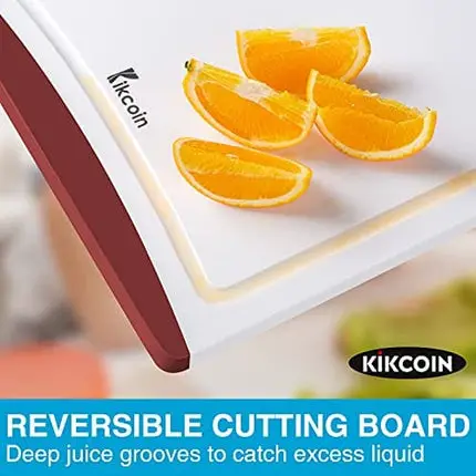 Cutting Boards for Kitchen, Extra Large Plastic Cutting Board Dishwasher Chopping Board Set of 3 with Juice Grooves, Easy Grip Handle, Red, Kikcoin