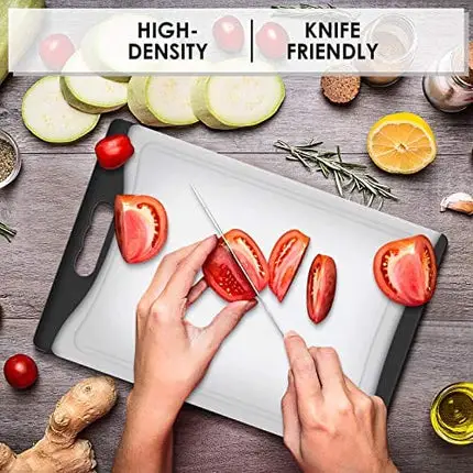 Extra Large Cutting Board, 17.33" Plastic Cutting Board for Kitchen Dishwasher Chopping Board with Juice Grooves Kitchen Cutting Board with Easy Grip Handle, Clear and Black,XL, Kikcoin