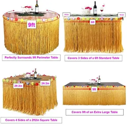 King Luau Grass Table Skirt - 9ft x 29in Luau Table Skirt | Raffia Style Fringe Party Decoration for Tiki Tropical Hawaii or Moana Themed Birthday, Graduation or Costume Party | Hawaiian Table Skirt