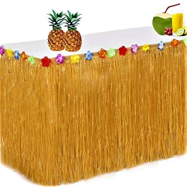 King Luau Grass Table Skirt - 9ft x 29in Luau Table Skirt | Raffia Style Fringe Party Decoration for Tiki Tropical Hawaii or Moana Themed Birthday, Graduation or Costume Party | Hawaiian Table Skirt