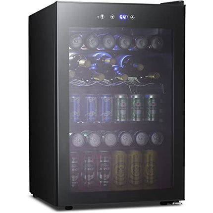 Kismile 4.5 Cu.ft Beverage Refrigerator and Cooler, 145 Can Mini Fridge Glass Door w/Digital Temperature Display for Soda, Beer or Wine, Small Drink Dispenser Cooler for Home, Office or Bar