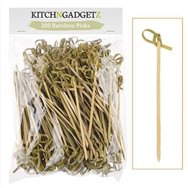 Bamboo Cocktail Picks - 300 Pack - 4.1 inch - With Looped Knot - Great for Cocktail Party or Barbeque Snacks, Club Sandwiches, etc. - Natural Bamboo - Keeps Ingredients Pinned Together - Stylish