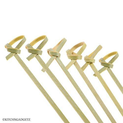 Bamboo Cocktail Picks - 300 Pack - 4.1 inch - With Looped Knot - Great for Cocktail Party or Barbeque Snacks, Club Sandwiches, etc. - Natural Bamboo - Keeps Ingredients Pinned Together - Stylish