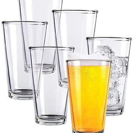 Clear Glass Beer Cups – 6 Pack – All Purpose Drinking Tumblers, 16 oz – Elegant Design for Home and Kitchen – Great for Restaurants, Bars, Parties – by Kitchen Lux