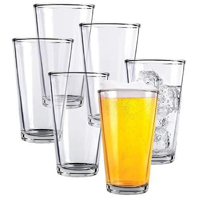 Clear Glass Beer Cups – 6 Pack – All Purpose Drinking Tumblers, 16 oz – Elegant Design for Home and Kitchen – Great for Restaurants, Bars, Parties – by Kitchen Lux
