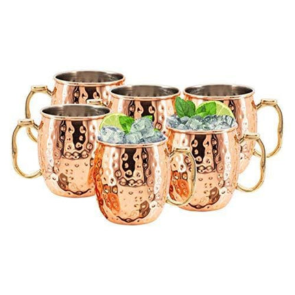 Kitchen Science Stainless Steel Lined Moscow Mule Copper Mugs - Set of 6 (18 oz)