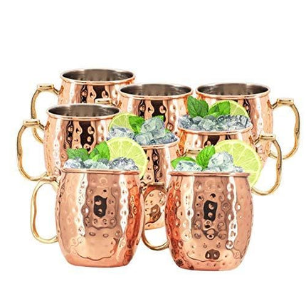 Kitchen Science Stainless Steel Lined Moscow Mule Copper Mugs - Set of 8 (18 oz)