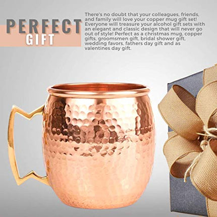 Kitchen Science Moscow Mule Copper Mugs Set of 4 (16oz) w/ 4 Straws & 1 Jigger | 100% Pure Copper Cups, Tarnish-Resistant, Ergonomic Handle (No Rivet) w/ Solid Grip (1 - Set of 4)