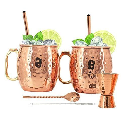 Kitchen Science Stainless Steel Lined Moscow Mule Copper Mugs - Gift Set of 2 (18 oz)