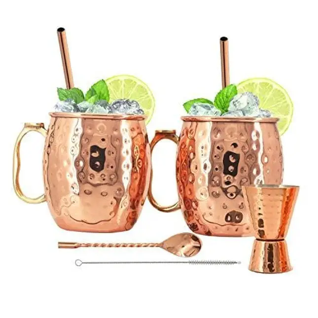 Hammered Pattern Black and Gold Tone Stainless Steel Moscow Mule Mugs, –  MyGift