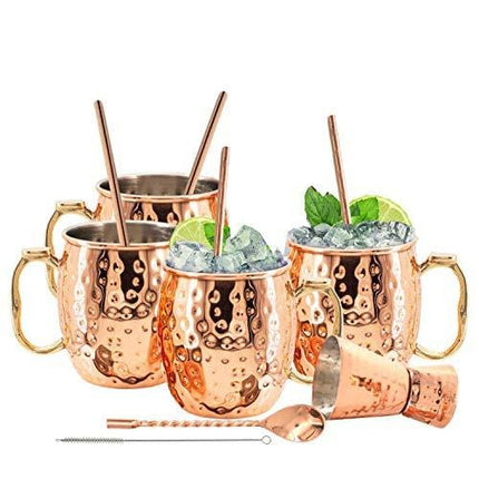 Kitchen Science Stainless Steel Lined Moscow Mule Copper Mugs - Gift Set of 4 (18 oz)