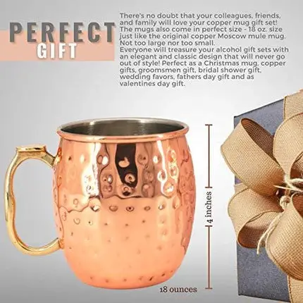 Kitchen Science Stainless Steel Lined Moscow Mule Copper Mugs - Gift Set of 8 (18 oz)