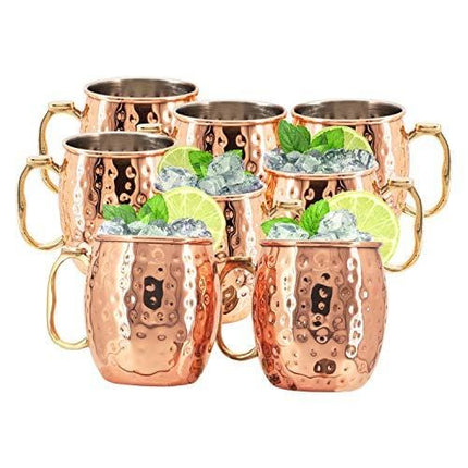 Kitchen Science Stainless Steel Lined Moscow Mule Copper Mugs - Gift Set of 8 (18 oz)