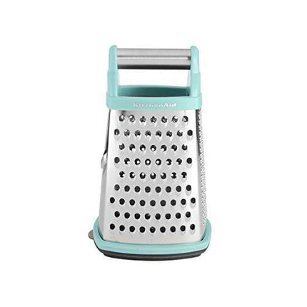 KitchenAid Gourmet 4-Sided Stainless Steel Box Grater with Detachable Storage Container, Small, Aqua