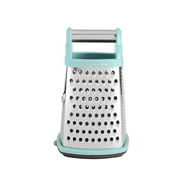 KitchenAid Gourmet 4-Sided Stainless Steel Box Grater with Detachable Storage Container, Small, Aqua
