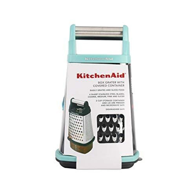 KitchenAid Gourmet 4-Sided Stainless Steel Box Grater with Detachable Storage Container, Small, Aqua