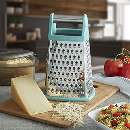 KitchenAid Gourmet 4-Sided Stainless Steel Box Grater with Detachable Storage Container, Small, Aqua