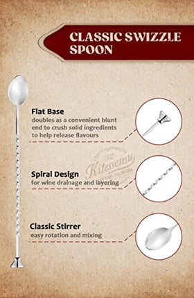 KITESSENSU Bar Spoon, 12 Inches Stainless Steel Cocktail Mixing Spoon With Muddler, Bartender Bar Stirring spoon for Layering, Stirring, Crushed Ice, Spiral Pattern