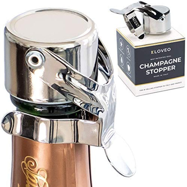 Champagne Stoppers by KLOVEO - Patented Seal (No Pressure Pump Needed) Made in Italy - Professional Grade WAF Champagne Bottle Stopper - Prosecco, Cava, and Sparkling Wine Stopper