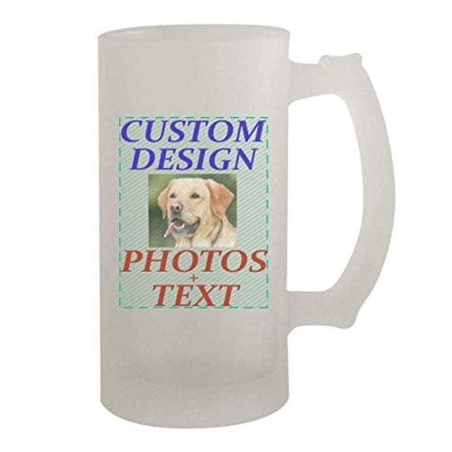 Custom Printed 16oz Frosted Glass Beer Stein Mug Cup CP06 - Add Your Image Photograph Text or Design - Graphic Mug