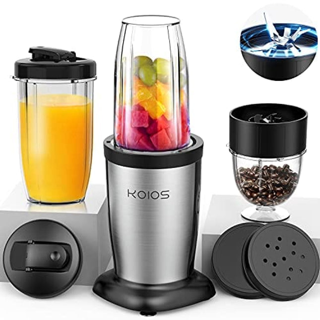 KOIOS 850W Personal Blender for Shakes and Smoothies, 11 Pieces Bullet Single Smoothie Blender for Kitchen, Small Protable Mixer with 2x17 Oz and 10 Oz Travel Bottles, 2 Spout Lids, BPA Free (Black)