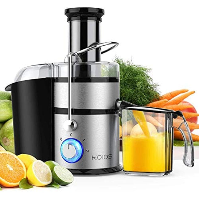 KOIOS Centrifugal Juicer Machines, Juice Extractor with Extra Large 3inch Feed Chute, 304 Stainless Steel Filter, High Juice Yield for Fruits and Vegetables, Easy to Clean, 100% BPA-Free, 1200W Powerful, Dishwasher Safe, Included Brush