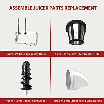 KOIOS Juicer, Masticating Juicer Machine, Slow Juice Extractor with Reverse Function, Cold Press Juicer Machines with Quiet Motor, Easy to Clean with Brush