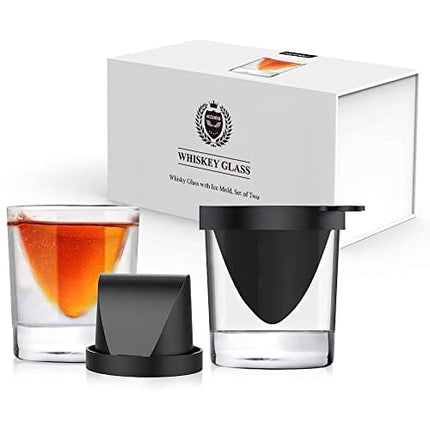 Kollea Gifts for Men Dad from Daughter, Whiskey Wedge Glasses with Silicone Ice Mold, Old Fashioned Bourbon Glasses Set of 2 with Ice Form, Whiskey Lovers Gift for Birthday, Anniversary - 9 Oz