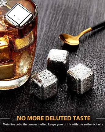 Kollea Stainless Steel Reusable Ice Cubes Chilling Stones with Tongs for Whiskey Wine (Pack of 6)