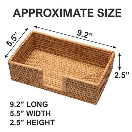 Wicker Guest Towel Holder Tray for Bathroom Rattan Rectangle Toilet Tank Trays Counter Paper Hand Towels Storage Napkin Caddy Kitchen Dressers Countertop Bath Decorative KOLSTRAW (Set 1, Honey Brown)