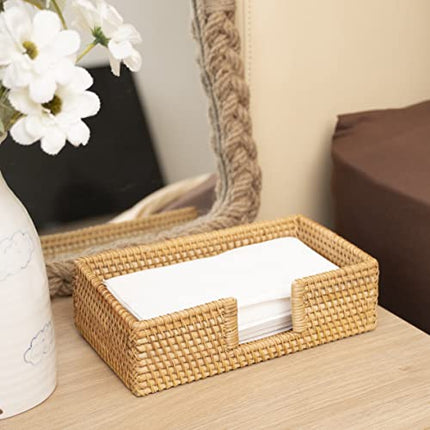 Wicker Guest Towel Holder Tray for Bathroom Rattan Rectangle Toilet Tank Trays Counter Paper Hand Towels Storage Napkin Caddy Kitchen Dressers Countertop Bath Decorative KOLSTRAW (Set 1, Honey Brown)