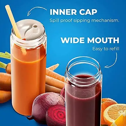 Advanced Mixology Juice Bottles 18.5-oz | Set-of-6 Reusable Juice & Smoothie Bottles | Premium BPA-Free Plastic, Shatterproof, Leakproof, Freezer & Dishwasher Safe | Wide Mouth Juice & Smoothie Containers
