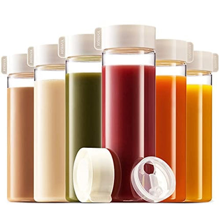 Advanced Mixology Juice Bottles 18.5-oz | Set-of-6 Reusable Juice & Smoothie Bottles | Premium BPA-Free Plastic, Shatterproof, Leakproof, Freezer & Dishwasher Safe | Wide Mouth Juice & Smoothie Containers