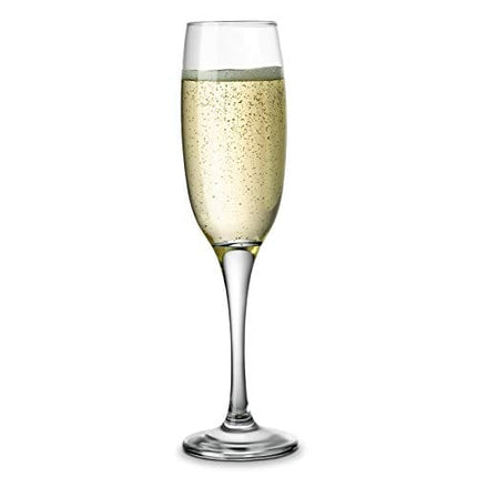 KooK Premium Clear Glass Champagne Flutes, Thin Stem, 7 ounce (12)