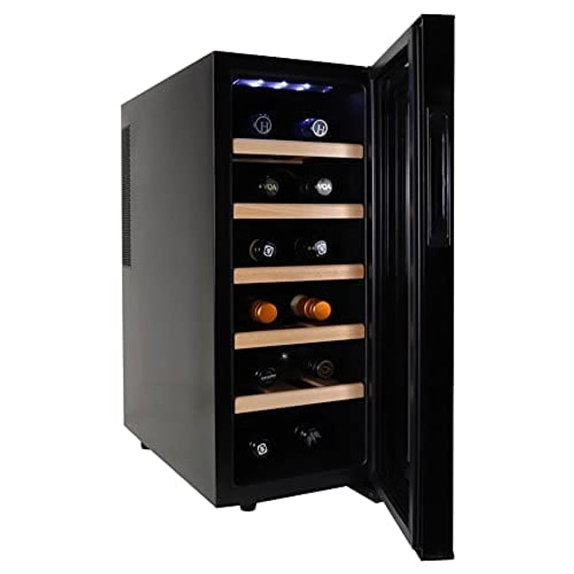 Koolatron WC12-35D 12 Bottle Capacity Thermoelectric Wine Cooler with Digital Temperature Controls - Vibration-free and Quiet Cooling Power, 5 Removable Shelves, Black (12 Bottle)