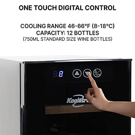 Koolatron WC12-35D 12 Bottle Capacity Thermoelectric Wine Cooler with Digital Temperature Controls - Vibration-free and Quiet Cooling Power, 5 Removable Shelves, Black (12 Bottle)