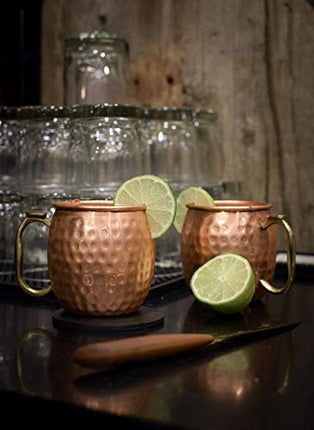 KoolBrew Moscow Mule Copper Mugs - Gift Set of 2, 100% Solid Handcrafted Copper Cups - 16 Ounce Food Safe Hammered Mug For Mules