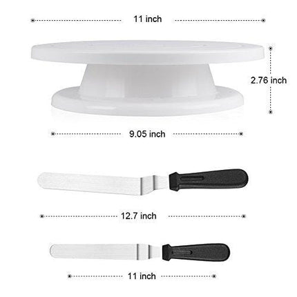Kootek 11 Inch Rotating Cake Turntable with 2 Icing Spatula and 3 Icing Smoother, Revolving Cake Stand White Baking Cake Decorating Supplies