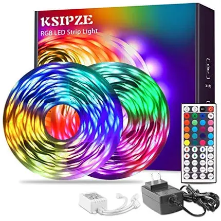 KSIPZE RGB Led Strip Lights 50ft Color Changing with 44 Key Remote Kit for Room Bedroom Kitchen Home Indoor